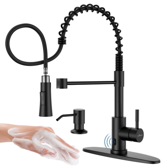 APPASO Touchless Kitchen Faucet with Soap Dispenser, Matte Black Pull Down Sprayer Motion Sensor Sink Faucet