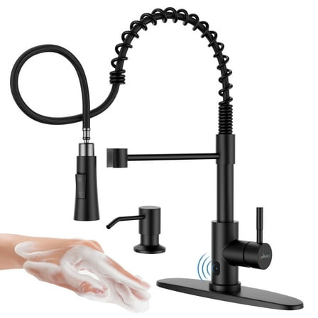 APPASO Black Touchless Kitchen Faucet with Soap Dispenser, Motion Sensor Activated Hands-Free Automatic Faucet for Sink with Pull Down Sprayer