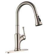 APPASO Brushed Nickel Kitchen Faucet with Pull Down Sprayer, Single Handle High Arc Copper Brass Pull Out Kitchen Sink Faucet for One or Three Hole Sink, APS1513-BN