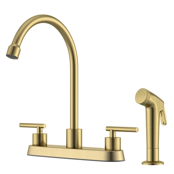 APPASO Gold Kitchen Faucet with Pull-Out Side Sprayer, 2-Handle High Arc Stainless Steel, 8-Inch 4-Hole Deck Mount, SUS304 Commercial Faucet for Kitchen Sink, RV, Laundry, Utility, Bar