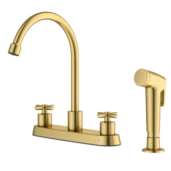 APPASO Gold Kitchen Faucet with Side Sprayer, 2-Handle High Arch SUS304 Stainless Steel Kitchen Faucet with Pull-Out Side Spray for RV Laundry Utility Bar, 8-in 4-Hole Installation