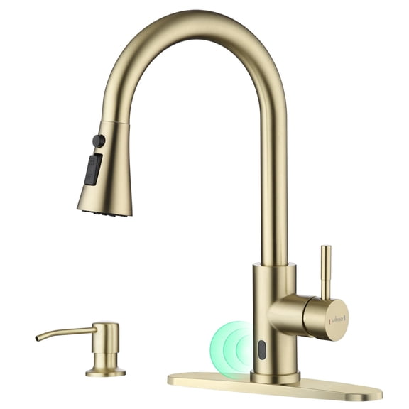 APPASO Gold Kitchen Faucet Touchless, Hands Free Sink Faucets with Soap Dispenser and Pull Down Sprayer 3 Modes, Motion Sensor Faucets for 1 to 4 Holes Sink with Deck Plate