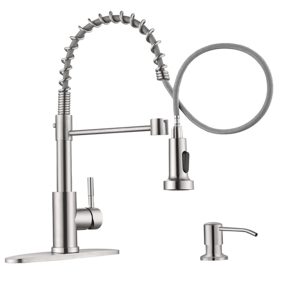 APPASO Kitchen Faucet with Pull Down Sprayer and Soap Dispenser, Brushed Nickel SUS304 Stainless Steel Single Handle High Arc Sink Faucet, Commercial Faucet for Kitchen for Restaurant