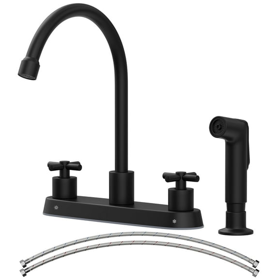 APPASO Kitchen Faucet with Side Sprayer, 2 Handle Kitchen Faucet with High Right Angle Spout, 4 Hole Kitchen Faucet, Stainless Steel Faucet for Kitchen Sink, Matte Black Kitchen Sink Faucet