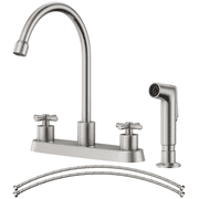 APPASO Kitchen Faucet with Side Sprayer, Brushed Nickel Kitchen Sink Faucet, 4 Hole Kitchen Faucet, Stainless Steel Faucet for Kitchen Sink, 2 Handle Kitchen Faucet with High Right Angle Spout