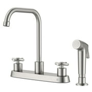 APPASO Kitchen Faucet with Side Sprayer, Brushed Nickel Kitchen Sink Faucet, 4 Hole Kitchen Faucet, Stainless Steel Faucet for Kitchen Sink, 2 Handle Kitchen Faucet with High Right Angle Spout