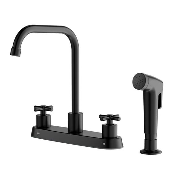 APPASO Kitchen Faucet with Side Sprayer, Matte Black Kitchen Sink Faucet, 4 Hole Kitchen Faucet, Stainless Steel Faucet for Kitchen Sink, 2 Handle Kitchen Faucet with High Right Angle Spout