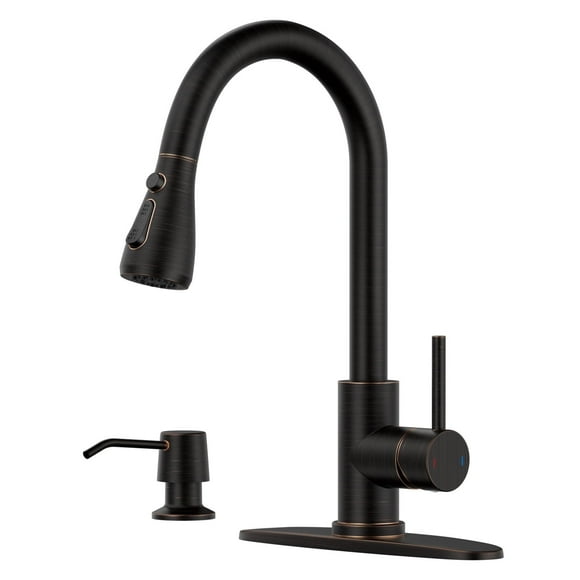 APPASO Kitchen Faucet with Soap Dispenser, Oil Rubbed Bronze Stainless Steel Pull Down Sprayer with 3 Modes, High Arc Single Handle Non Leakage, Easy to Install Modern Faucets for RV, Bar Sink