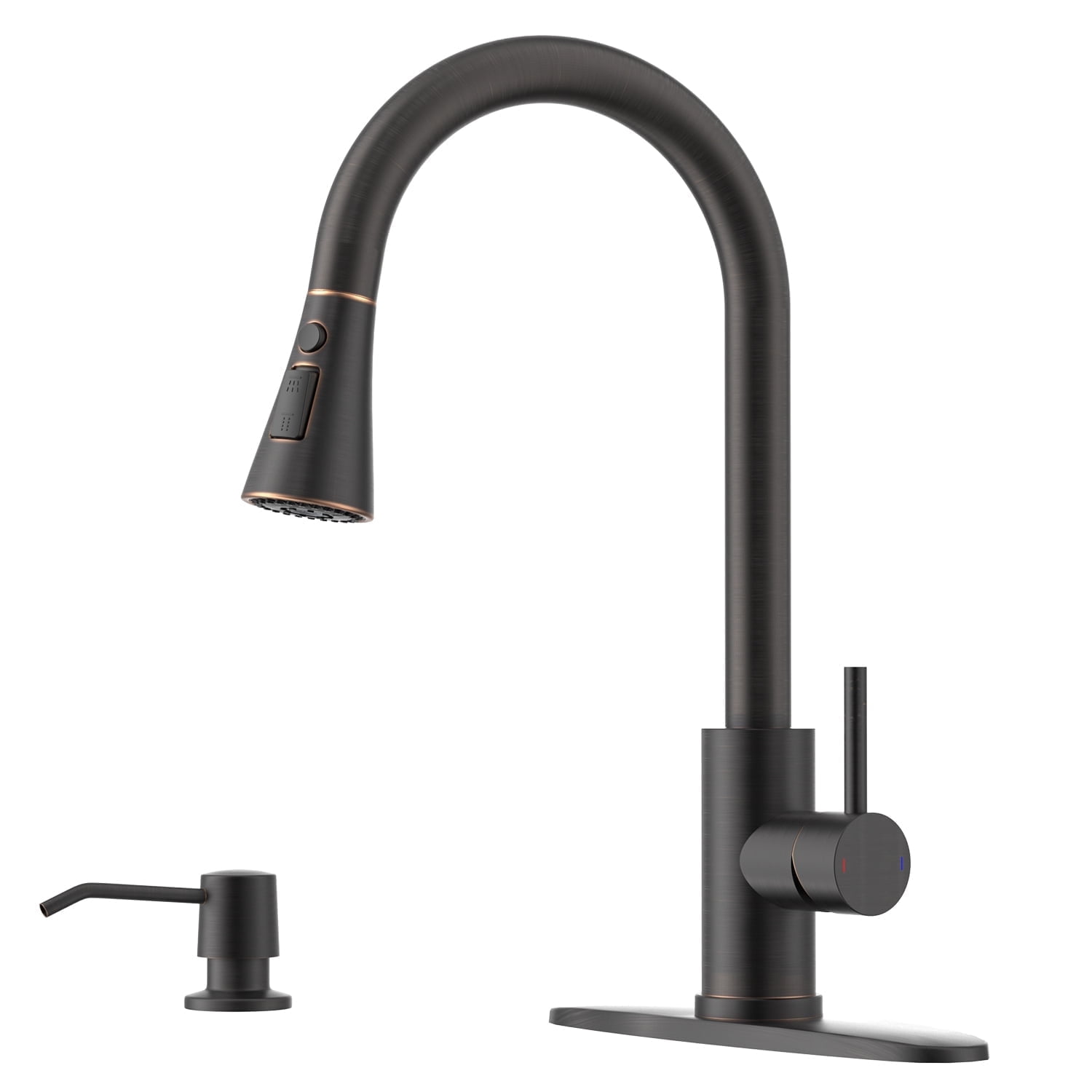 APPASO Kitchen Faucet with Soap Dispenser, Oil Rubbed Bronze Stainless Steel Pull Down Sprayer with 3 Modes, High Arc Single Handle Non Leakage, Easy to Install Modern Faucets for RV, Bar Sink