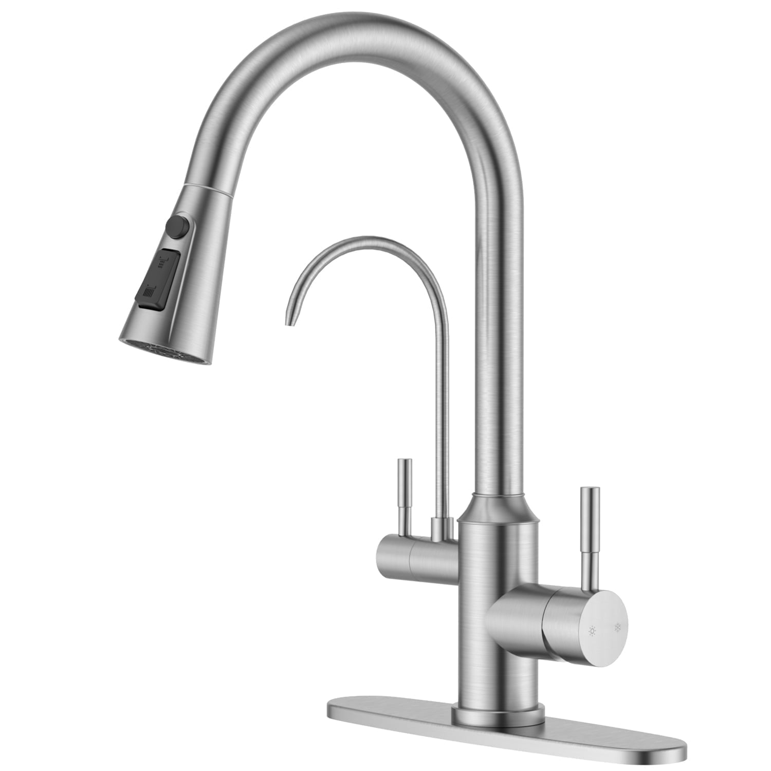 APPASO Kitchen Faucet with Water Filter, Pull Out 3 Way Sink Faucets with Sprayer, High Arch 2 Handle Faucet with Water Purifier - 3 in 1 Faucet Brushed Nickel (Without Water Filtration Device)