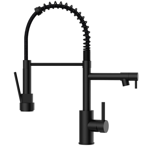 APPASO Kitchen Faucets with Dual Spout, High Arch Spring Stainless Steel Single Handle Kitchen Faucet, kitchen faucet with two water outlet, Matte Black, Kitchen, Bathroom,Home Improvement.