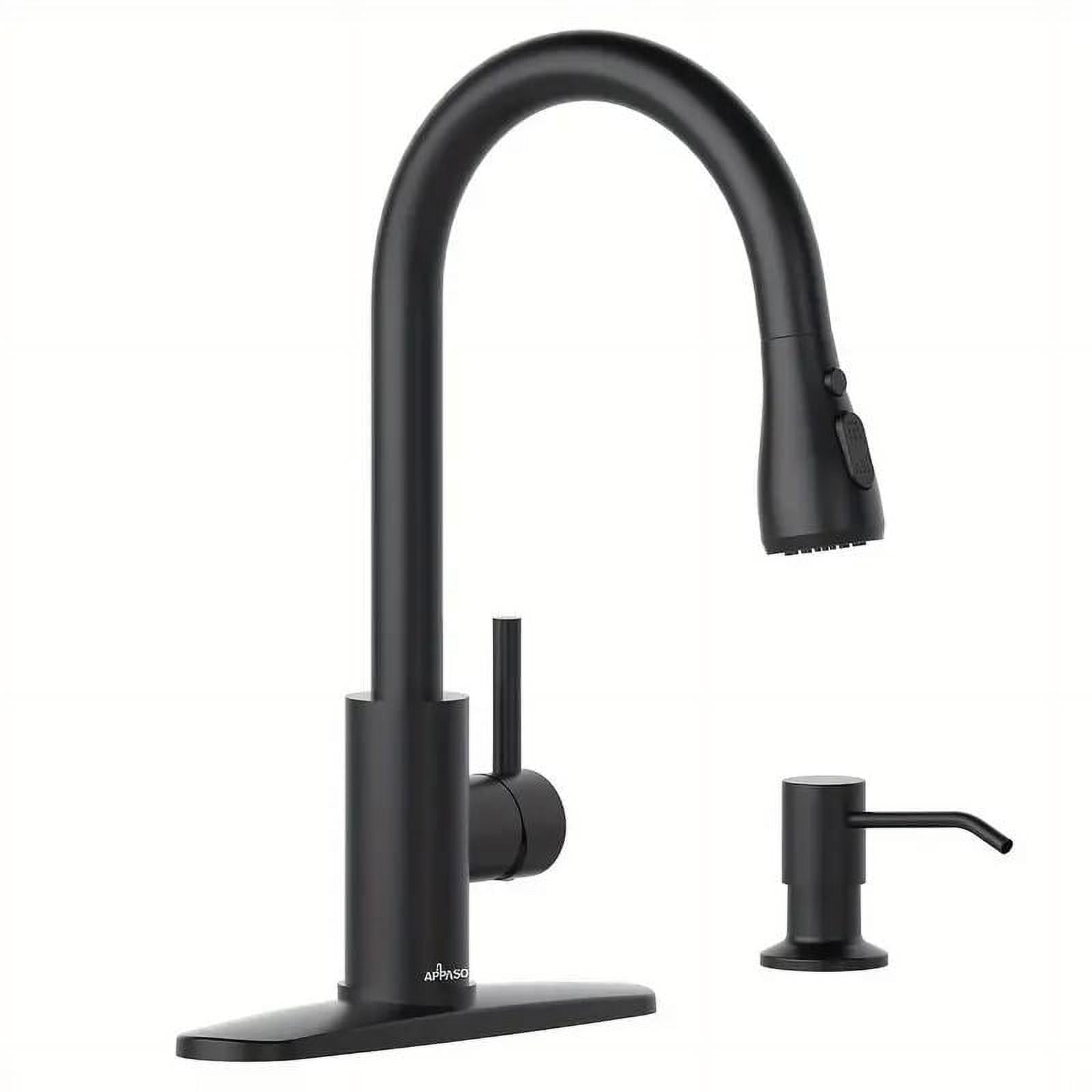 APPASO Matte Black 2-Hole Kitchen Faucet with 3-Mode Pull Down Sprayer ...