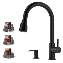 APPASO Matte Black 2 Hole Kitchen Faucet with Pull Down 3 Modes Sprayer, Black Kitchen Sink Faucet, High Arch Faucet Kitchen for 1 or 2 Hole Sink, Kitchen Faucet with Soap Dispenser