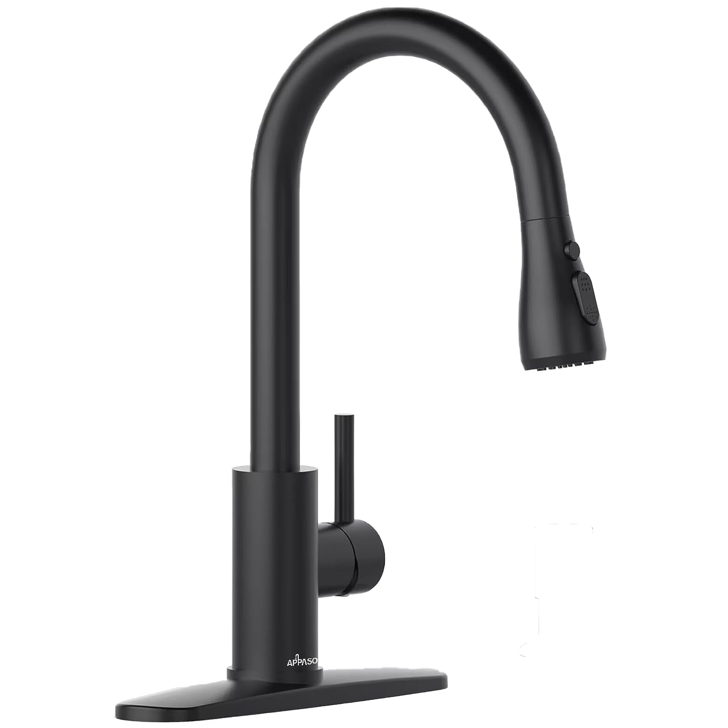 APPASO Matte Black Kitchen Faucet with Deck Plate and Pull Down Sprayer