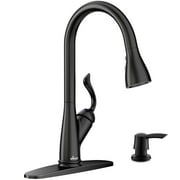 APPASO Matte Black Kitchen Faucet with Pull Down Sprayer and Soap dispenser-Single Handle High Arc One Hole Kitchen Sink Faucet with Pull Out Sprayer and Deck Plate