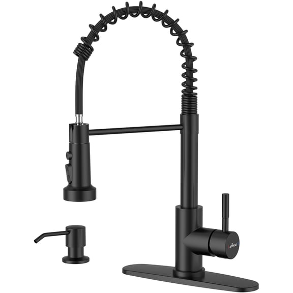 APPASO Matte Black Kitchen Faucet with Pull Down Sprayer & Soap Dispenser, 3-Mode Spot-Free Farmhouse Kitchen Sink Faucet, Suitable for RV, Camper, Bar & Laundry Room