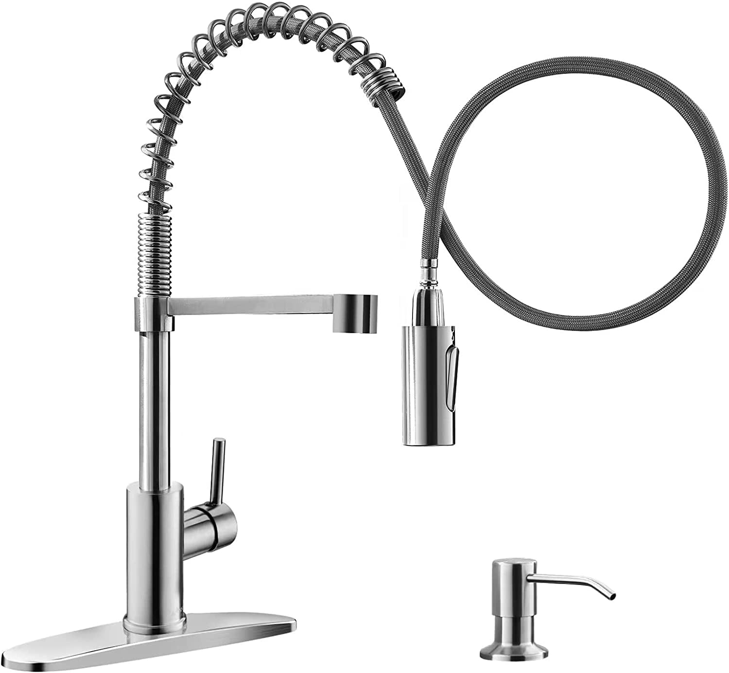 Brushed Nickel High-Arc Pull-Down Kitchen Faucet with Spray