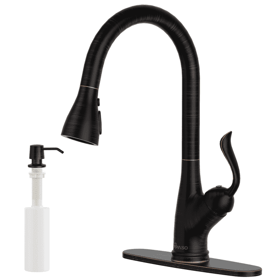 APPASO Patented Pull Down Kitchen Faucet with Sprayer Oil Rubbed Bronze-Single Handle One Hole High Arc Pull out Kitchen Sink Faucets with Soap Dispenser 149ORB
