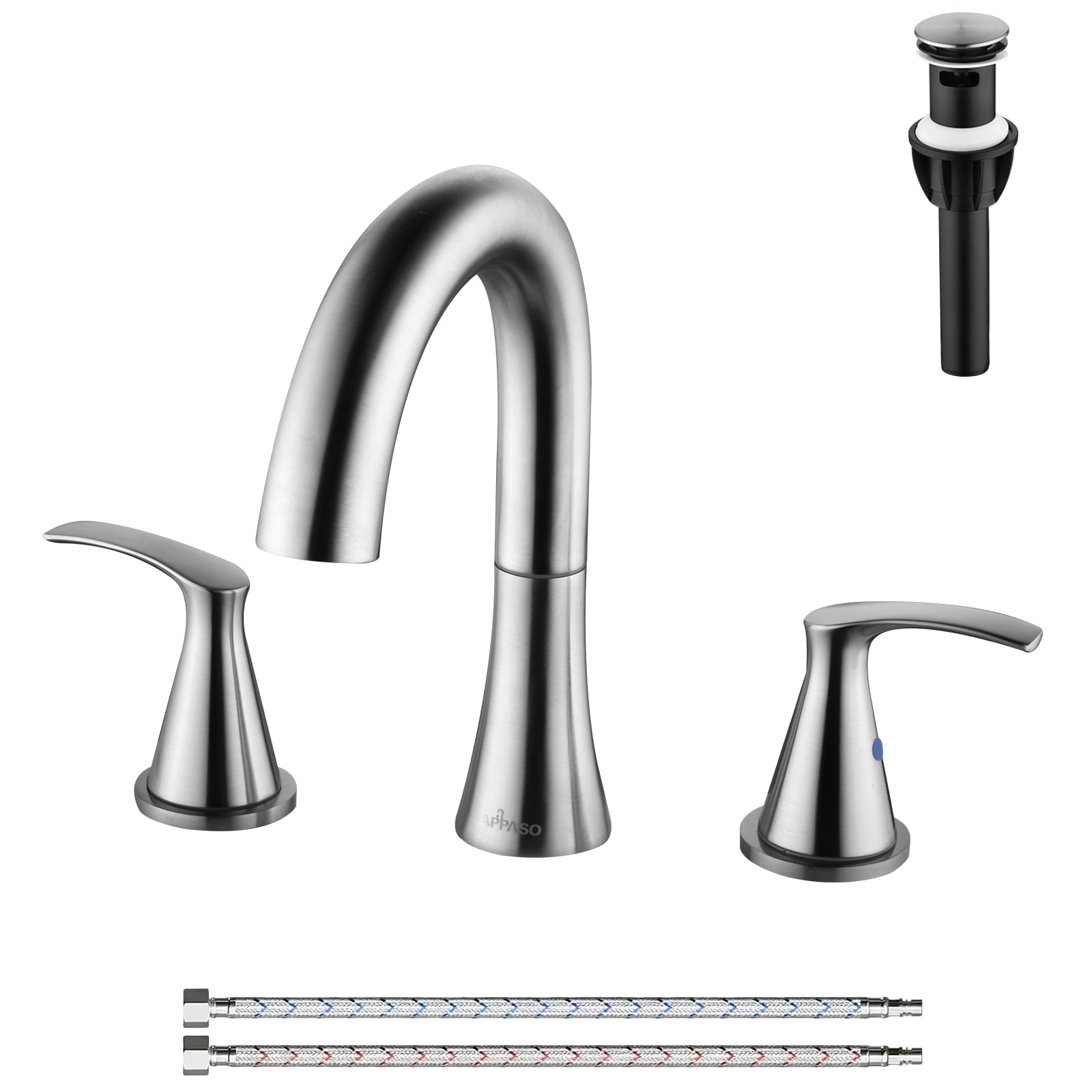 APPASO SUS304 Stainless Steel 8" Widespread Bathroom Faucet, Brushed Nickel 2 Handle High Arc with Pop-Up Drain, 3 Hole Deck Mount Sink Faucet, Modern Design