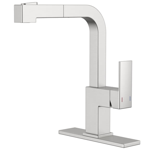 APPASO Square Kitchen Faucet, S304 Stainless Steel, with Pull Out Sprayer, Brushed Nickel Faucets for Kitchen Sink Brushed Nickel, Single Handle Brushed Nickel Faucet Kitchen for RV Bar Sink, Modern