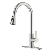 APPASO Stainless Steel Kitchen Faucet, Pull Down Sprayer 3 Modes, Brushed Nickel High Arc Single Handle Gooseneck Faucets for 1 to 3 Holes Sink, Laundry, Farmhouse, RV, Bar