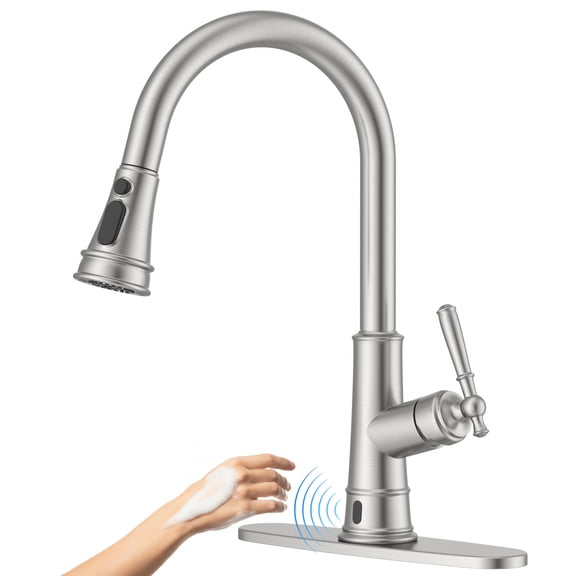 APPASO Touchless Kitchen Faucet Brushed Nickel, Motion Sensor Activated Hands-Free with Pull Down Sprayer, Smart Faucet for Kitchen Sink