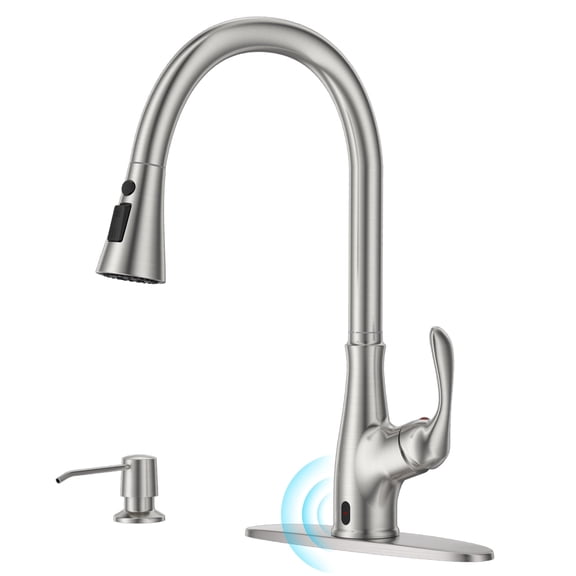 APPASO Touchless Kitchen Faucet, Brushed Nickel, Pull Down Sprayer with Motion Sensor, Hands-Free Single Handle, Smart Pull-Out Hose, Includes Water Lines & Valve, Fits 1 or 3 Hole Installation