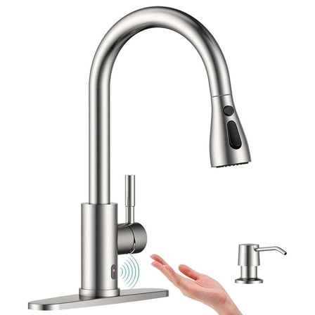 APPASO Touchless Kitchen Faucet with Pull-Down Sprayer, Kitchen Sink Faucet Touchless Brushed Nickel, Single Handle Hands-Free Motion Sensor Faucets Suitable for 1 or 3-Hole Sink, Stainless Steel