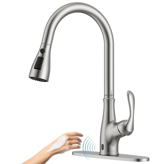 APPASO Touchless Kitchen Faucet with Pull Down Sprayer, Motion Sensor Hands-Free Single Handle Kitchen Sink Faucet, Brushed Nickel, with Pull-Out Hose, Water Supply Lines & Valve Included