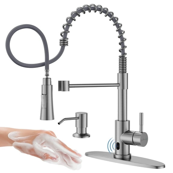 APPASO Touchless Kitchen Faucet with Soap Dispenser, Motion Sensor Activated Hands-Free Automatic Faucet for Sink with Pull Down Sprayer, Single Handle Smart Faucets for Kitchen Sink, Brushed Nickel