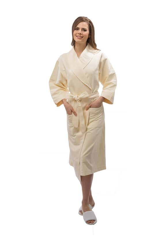 APPEARUS Women's Long Microfiber Shawl Collar Spa Bathrobe, One Size, Cream (AR151N)