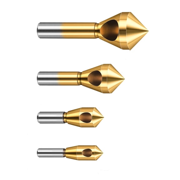 APPLAYERR 4 Pcs 90 Countersink Drill Bit Titanium Coated Steel Silver Gold Deburring Tool for Aluminum Copper Plywood PVC Furniture Assembly