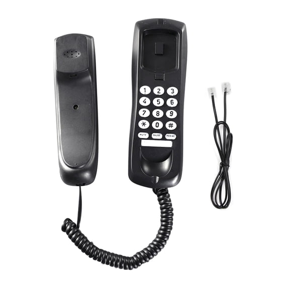 APPLAYERR Compact Slim Landline Phone Black for Desk Placement Wall Mount Mute Pause Redial TP Dialing Phone Line Powered