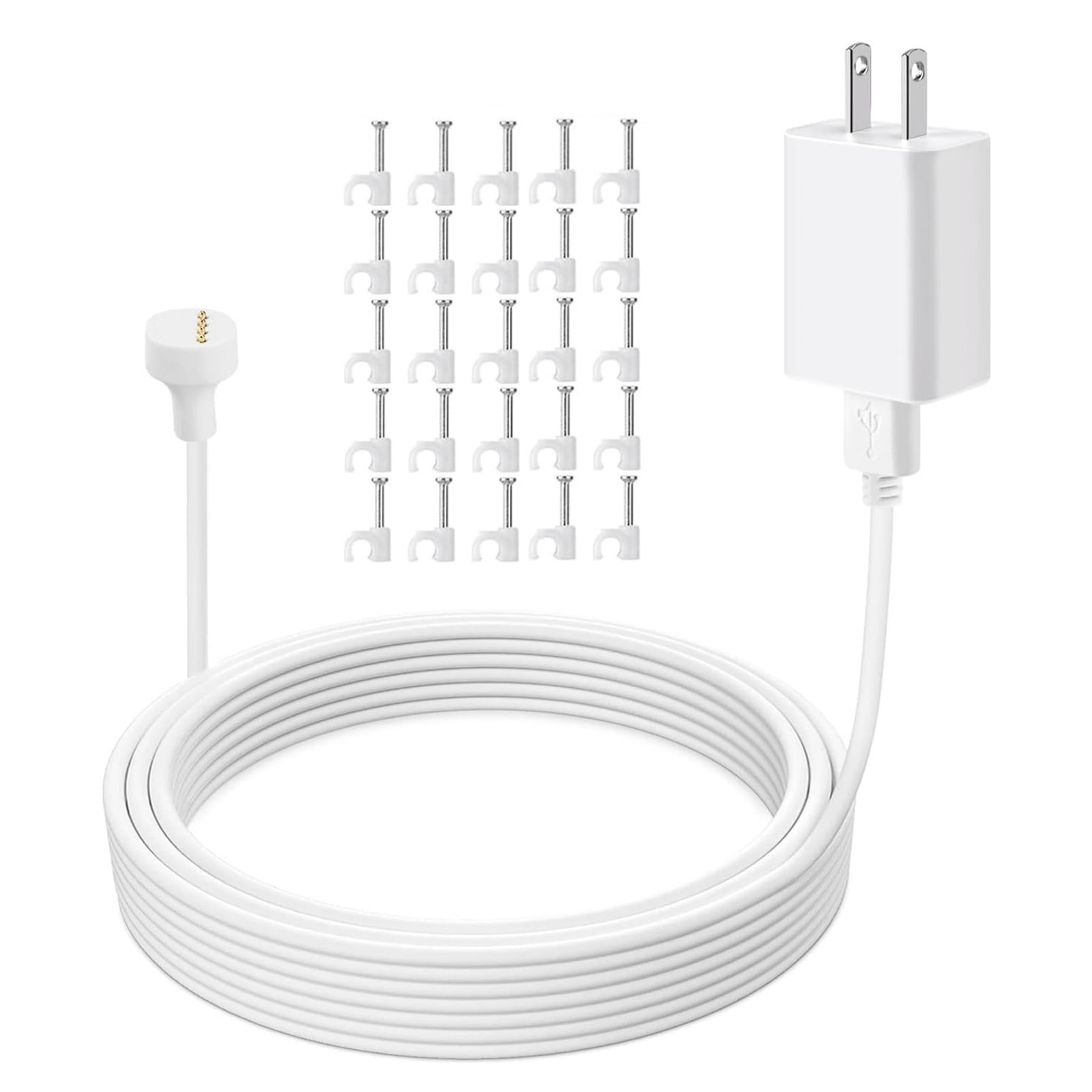 APPLAYERR Magnetic Connection Power Cable 17FT Waterproof Flat Wire With 25 Cable Clips For Nest Cam Battery