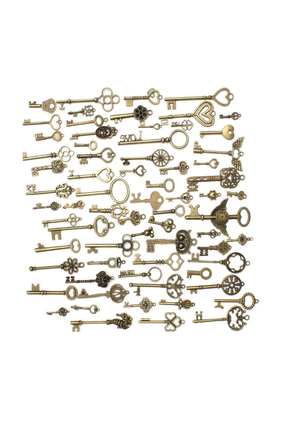 Metal Alloy Skeleton Keys 69 Pieces Bronze Assorted Shapes Jewelry Charms For DIY Projects