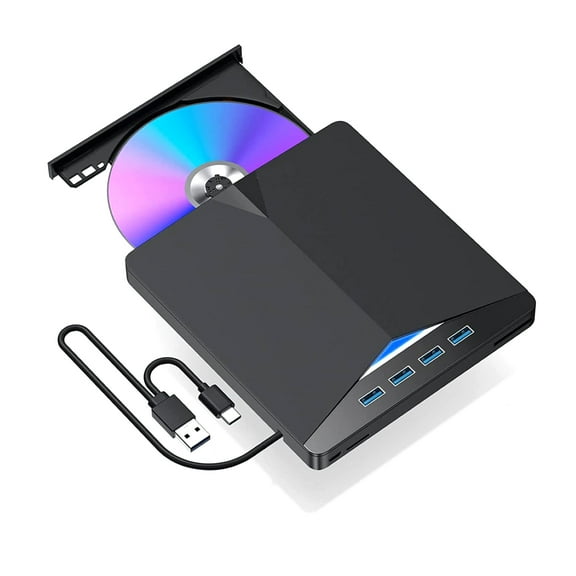 APPLAYERR Portable USB 3.0 CD DVD Burner Reader 7 in 1 Hub 5Gbps Windows Mac with TF SD Card USB C Plug Play Adapter for Laptops