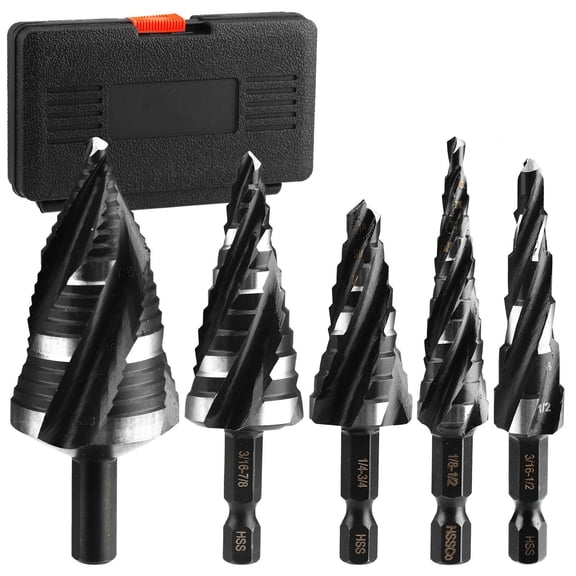 APPLAYERR Step Drill Bit Set Multi Size HSS 5Pcs 1/4 Hex 9mm Round for Metal Wood Plastic Durable Power Tools