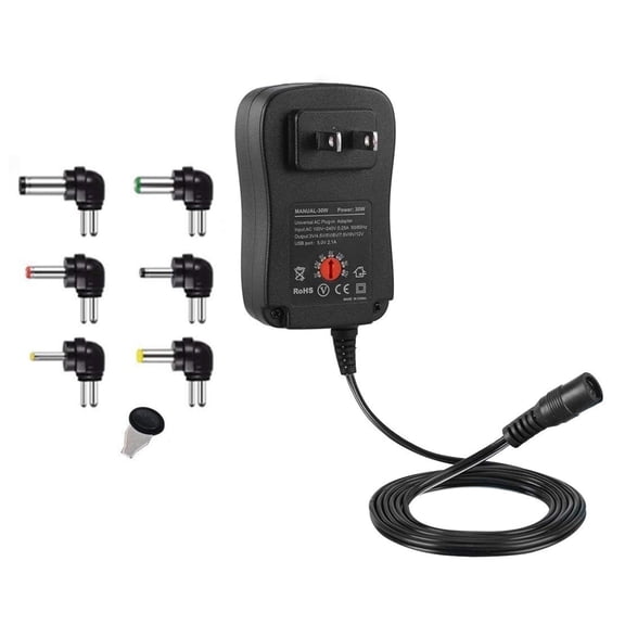 APPLAYERR Universal Power Supply Adapter 30W 100-240V Input Adjustable 3-12V 6 Tips Central Positive for Electronics DIY