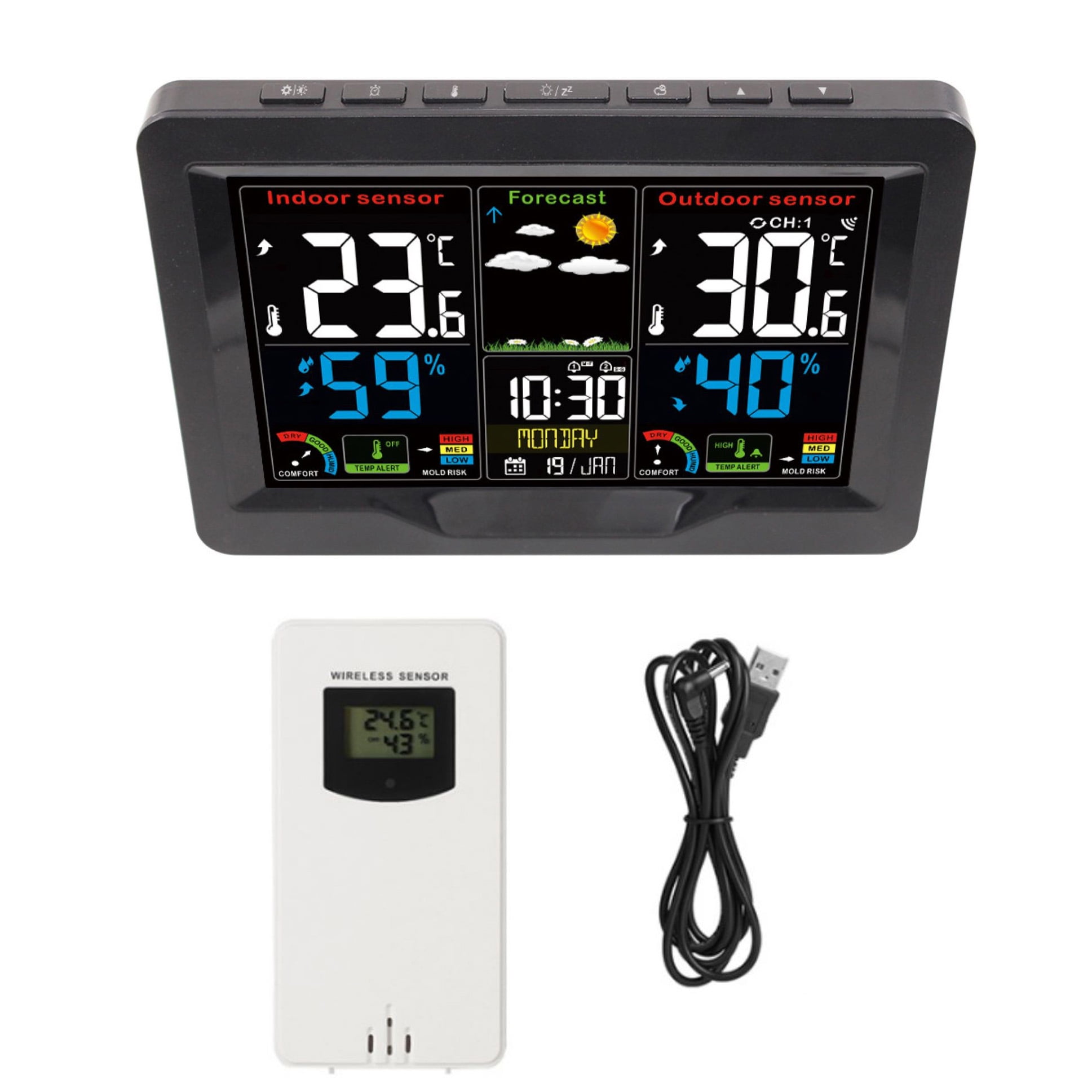 APPLAYERR Weather Station Clock Wireless Indoor Outdoor Thermometer Hygrometer Forecast Dual Alarm LCD RF Mold Risk