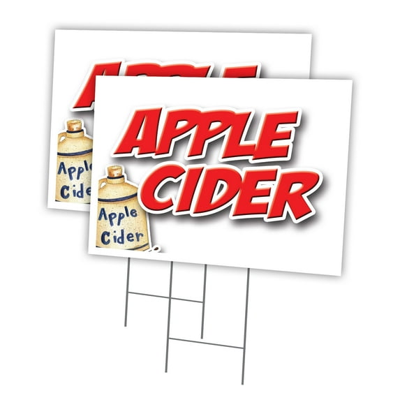 APPLE CIDER 2 Pack Of 18" x 24" Yard Sign & Stake | Advertise Your Business | Stake Included Image On Both Sides | Made in The USA