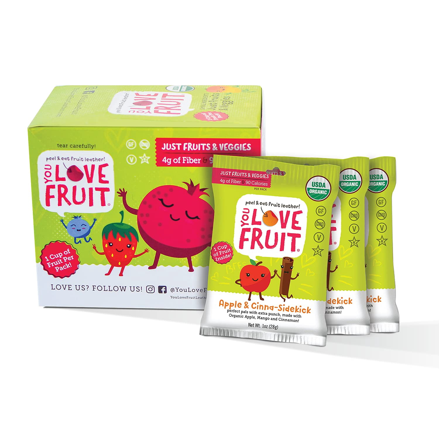 APPLE & CINNA-SIDEKICK All Natural Healthy Fruit Snack Pack, Real Fruit Gluten Free, Non GMO, Vegan, Fiber packed, Low Fat, Kosher, Variety Pack, Great For Adding To Gift Box, 1.0 oz (Pack of 12)