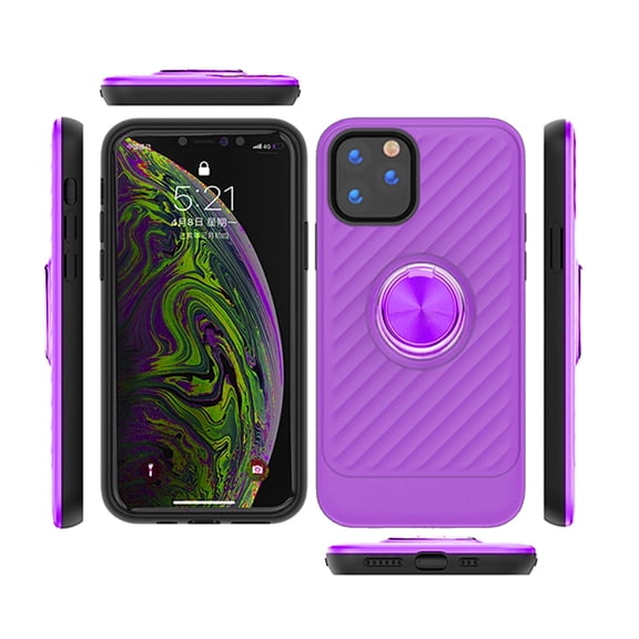 For APPLE IPHONE 11 PRO Phone Cases, Hybrid Rugged Shockproof Ring Holder Kickstand Slim Armor For APPLE IPHONE 11 PRO Case with Ring Holder In Purple