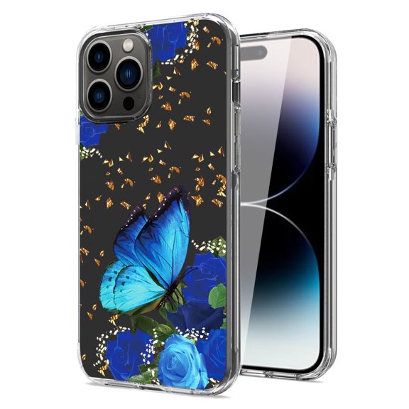 For APPLE IPHONE 14 PRO Phone Cases, Fashion Style Pressed dried flower Design Slim Hybrid Hard PC Slim Phone case Cover For iPhone 14 Pro In Blue