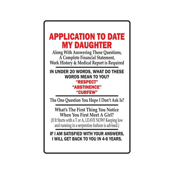 APPLICATION TO DATE MY DAUGHTER Decal rules parent girl | Indoor/Outdoor | 7" Tall
