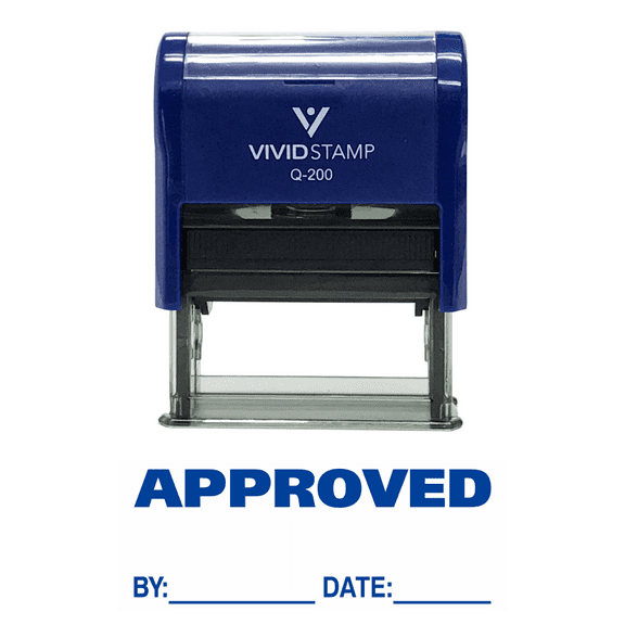 Approved w/by Date Line Self-Inking Office Rubber Stamp (Blue) - Large