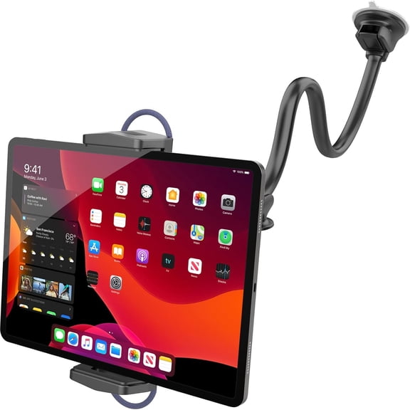 APPS2Car Upgraded Tablet Car Mount for iPad Truck Holder Long Arm Extension Strong Suction Cup Windshield 7-13 Inch Pro Air Mini