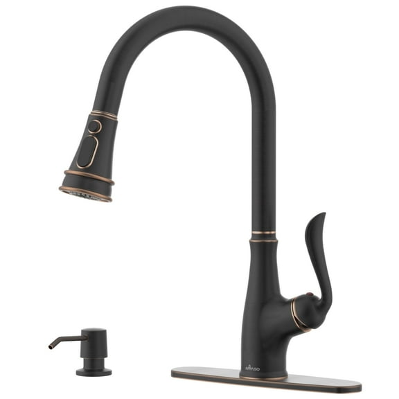 APPASO Oil Rubbed Bronze Kitchen Faucet, Stainless Steel Oil Rubbed Bronze High Arc Pull Out Kitchen Sink Faucets with Deck Plate and Soap Dispenser
