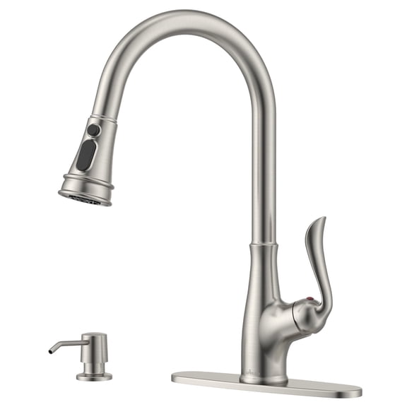 APPASO Brushed Nickel Kitchen Faucet, Stainless Steel Brushed Nickel High Arc Pull Out Kitchen Sink Faucets with Deck Plate and Soap Dispenser