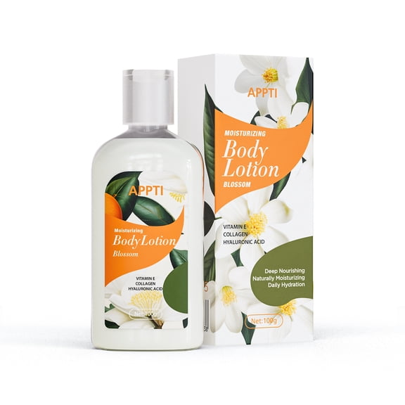 APPTI Blossom Flower Scent Moisturizing Body Lotion with Hyaluronic Acid Collagen Vitamin E, Pore Minimizing Dry Skin Repair Cream, Travel Size 100g Daily Full Body Skincare
