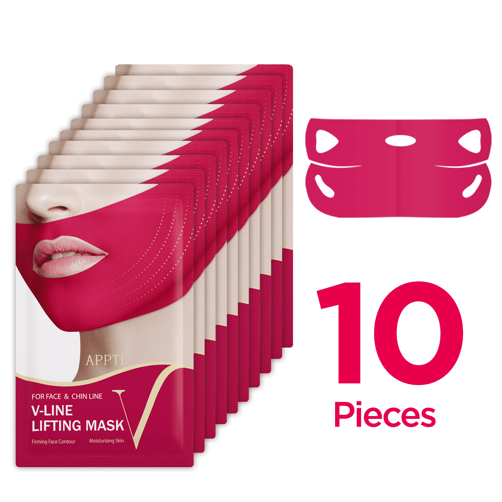 APPTI Red V-Line Lifting Mask 10-Piece Set – Intensive Contouring & Firming Treatment for Defined Jawline and Lifted Facial Appearance, Professional-Grade Mask for Visible Results
